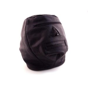 Capucha de cuero cierre de cremallera ojos