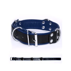 Collar BDSM en piel Azul y Negro